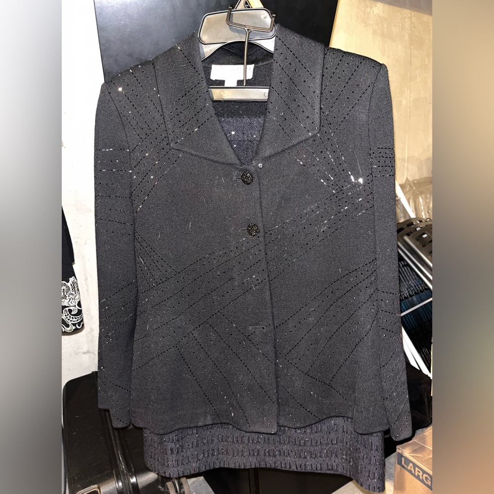 Black St. John with paillettes Blazer and Skirt